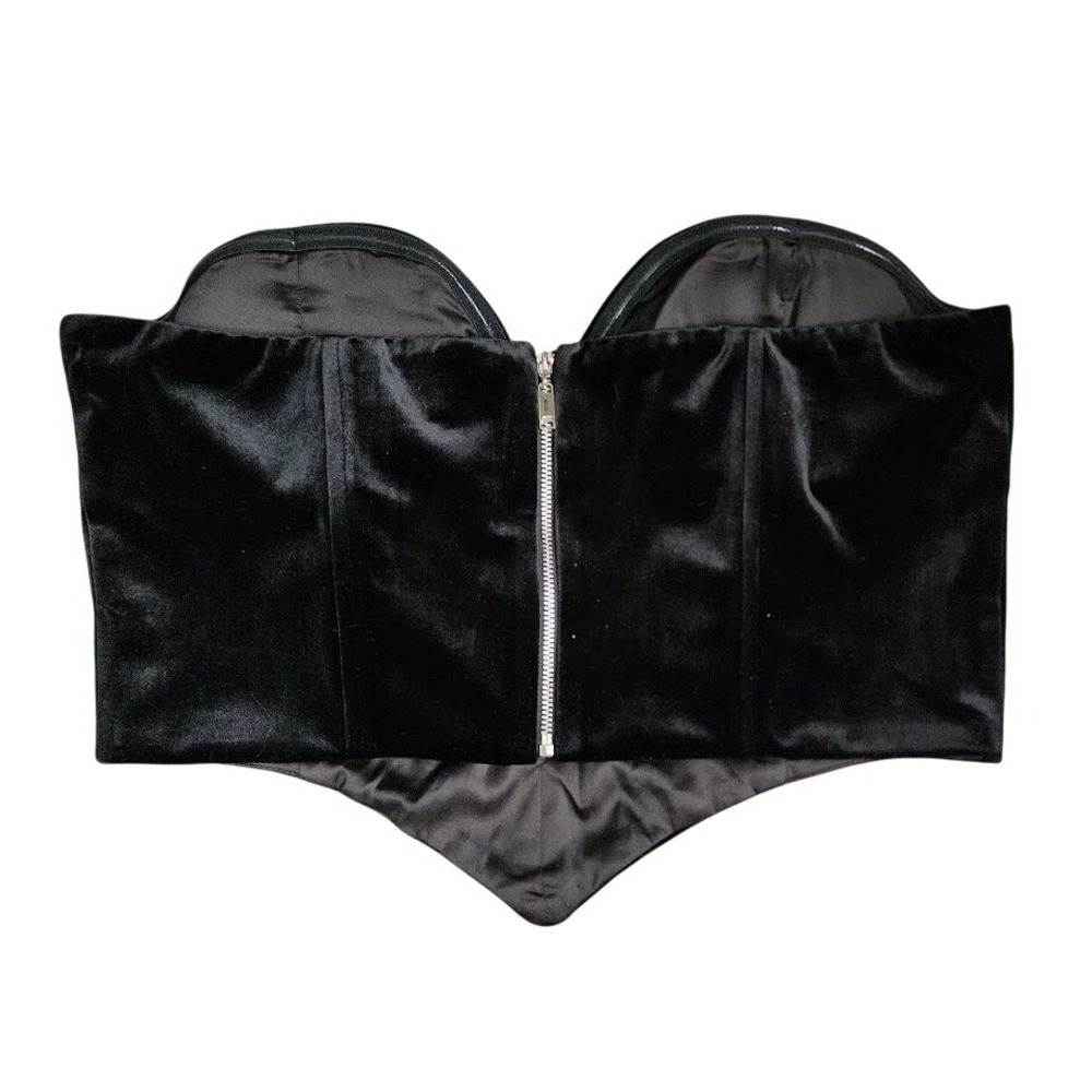 JW PEI Black Velvet Strapless Corset Bustier Top Y2K Size 10 - Picture 3 of 7